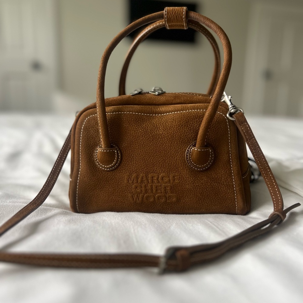 MARGE SHERWOOD Soft Tote Mini in chestnut nubuck UPDATED PHOTOS NATURAL LIGHT
